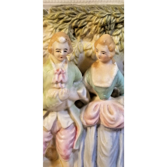 Vintage Pair 3 D Bisque Porcelain Victorian Couple Occupied Japan Wall Plaques - Picture 4 of 16
